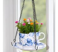 TEATALK Hanging Planters for Indoor Plants: 6.3 Inch Hanging Planter with Chain, Hanging Baskets for Plants Outdoor, Ceramic Hanging Pots (Cup Shape)
