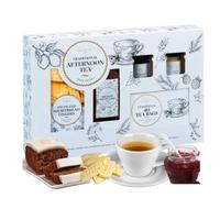 Teatime Christmas Hamper - Afternoon Tea and Biscuits Hamper 867g - Tea gift set with Shortbread Biscuits, 40 Tea bags, Brandy Fruit cake and Jam Preserve - Christmas Food Hamper for Men Women Couples