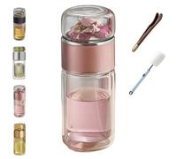 Teava 3-in-1 Smart Tea Infuser, Tryteava Glass Infuser, Tryteava Tea Infuser, Double-Walled Borosilicate Glass with 304 Stainless Steel Filter, with Teas Clip, Cleaning Brush (Pink, 280ml)