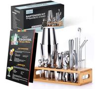 TEAVAS Mixology Bartender Kit with Bamboo Stand and Japanese Jigger | 25-Piece Bar Essentials Set Sturdy Stainless Steel Bar Tools | Boston Cocktail Shaker Set | Recipe Menu | Barware Present Gift…