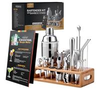 TEAVAS Mixology Bartender Kit with Japanese Jigger & Bamboo Stand - 25 Piece Stainless Steel Cocktail Making Set, Shaker, Strainer, Mixer, Spoon, Muddler, Barware Tools - Birthday Gifts & Anniversary
