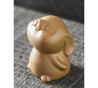 TEAVOR Handmade Zisha Clay Rabbit Tea Pet - Smiling Bunny Looking Up for Head Pats, Lifelike Lucky Chinese Kung Fu Tea Pet