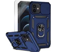 Teayoha Camera Case for iPhone 12/12 Pro,with Screen Protectors, Military Grade Shockproof Cover with Magnetic Rotatable Ring Kickstand Protective Case (6.1-inch),Blue