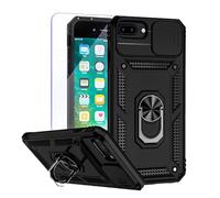 Teayoha Camera Case for iPhone 7 Plus iPhone 8 Plus,with Screen Protectors, Military Grade Shockproof Cover with Magnetic Rotatable Ring Kickstand Protective Case (5.5-Inch),Black