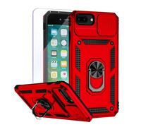 Teayoha Camera Case for iPhone 7 Plus iPhone 8 Plus,with Screen Protectors, Military Grade Shockproof Cover with Magnetic Rotatable Ring Kickstand Protective Case (5.5-Inch),Red