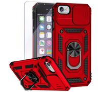 Teayoha Camera Case for iPhone SE 2022/2020, iPhone 7/8,with Screen Protectors, Military Grade Shockproof Cover with Magnetic Rotatable Ring Kickstand Protective Case (4.7-Inch),Red