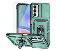 Teayoha for Samsung Galaxy A05s Phone Case, with Screen Protectors and Camera Cover, Military Grade Shockproof Cover with Magnetic Rotatable Ring Kickstand Protective Case, Dark Green