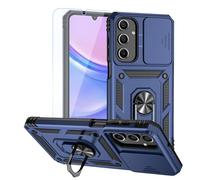 Teayoha for Samsung Galaxy A07 Phone Case, with Screen Protectors and Camera Cover, Military Grade Shockproof Cover with Magnetic Rotatable Ring Kickstand Protective Case,Blue