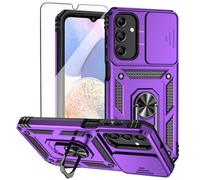 Teayoha for Samsung Galaxy A15 Phone Case, with Screen Protectors and Camera Cover, Military Grade Shockproof Cover with Magnetic Rotatable Ring Kickstand Protective Case for Samsung A15,Purple