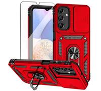 Teayoha for Samsung Galaxy A15 Phone Case, with Screen Protectors and Camera Cover, Military Grade Shockproof Cover with Magnetic Rotatable Ring Kickstand Protective Case for Samsung A15,Red