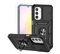 Teayoha for Samsung Galaxy A17 Phone Case, with Screen Protectors and Camera Cover, Military Grade Shockproof Cover with Magnetic Rotatable Ring Kickstand Protective Case,Black