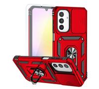 Teayoha for Samsung Galaxy A17 Phone Case, with Screen Protectors and Camera Cover, Military Grade Shockproof Cover with Magnetic Rotatable Ring Kickstand Protective Case,Red