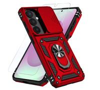 Teayoha for Samsung Galaxy S26 Case, with Screen Protectors and Camera Cover, Military Grade Shockproof Cover with Magnetic Rotatable Ring Kickstand Protective Case,Red