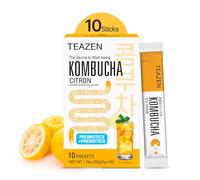TEAZEN Citron Kombucha Tea, Hydration Drink Mix, Sugar Free, Live Probiotics & Prebiotics, 10 Sticks, 1.76oz