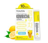 TEAZEN Lemon Kombucha Tea, Hydration Drink Mix, Sugar Free, Live Probiotics & Prebiotics, 10 Sticks, 1.76oz