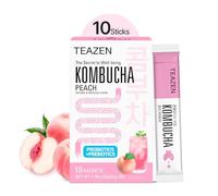 TEAZEN Peach Kombucha Tea, Hydration Drink Mix, Sugar Free, Live Probiotics & Prebiotics, 10 Sticks, 1.76oz
