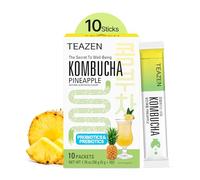 TEAZEN Pineapple Kombucha Tea, Hydration Drink Mix, Sugar Free, Live Probiotics & Prebiotics, 10 Sticks, 1.76oz