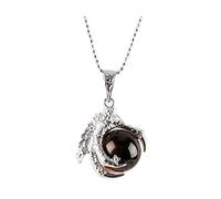 Tebapi Natural Gemstone Bead Dragon Claw Wrapped Round Ball Pendant Necklace Silver Plated Alloy Spooky Claw Pendant Healing Chakra Women Men Yoga Gothic Retro Jewelry Lapis Lazuli Crystal Quartz