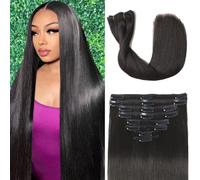 Tebelove Clip in Hair Extensions 100% Brazilian Remy Human Hair Extensions 100g 8pcs/set 18 clips Double Weft 18 Inch #1B Natural Black