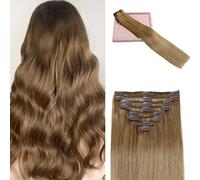 Tebelove Clip in Hair Extensions Human Hair 100g Clip in Hair Extensions 100% Brazilian Remy Human Hair 8pcs/set with 18 Clips Double Weft 18 Inch #6 Chestnut Brown