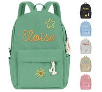 TEBERTFTS Personalized Backpack with Kids Name, Custom Corduroy Backpack with Cotton Rope Woven, Back to School Bag with Cute Pattern Decoration, for Girls/Boy Gift (Green)