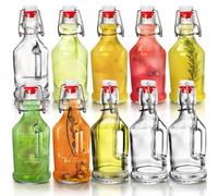 Tebery 10 Pack Swing Top Glass Bottle, 8.5 Oz Clear Beer Kombucha Brewing Bottles with Airtight Lid, Flip Top Fermentation Bottle with Handle for Kefir Oil Vinegar Vanilla Extract Carbonated Drink