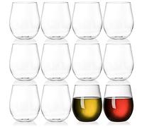 Tebery 12 Pack 600ml Unbreakable Plastic Wine Glasses Stemless, 20oz Clear Drinking Glasses Wine Cups, Reusable for Champagne, Dessert, Catering, Weddings