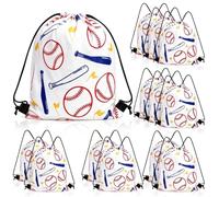 Tebery 12 Pack Baseball Drawstring Bags, Reusable Ball String Backpacks for Gym Sports, Baseball Party Favor Goodies Bags Supplies for Snacks, Plastic Packaging Storage Bag for Ball Themed Party