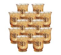 Tebery 12 Pack Round Gold Votive Candle Holders, 2-Inch Glass Tealight Candle Holder for Table Centerpiece, Wedding Decoration, Party, and Home Decor