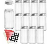 Tebery 12 Pack Round Spice Bottles 4oz Glass Spice Jars with Silver Metal Lids, Shaker Tops, Wide Funnel and Labels