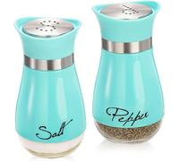 Tebery 2 Pack 4oz Blue Salt and Pepper Shakers Set, Stainless Steel & Glass Spice Dispenser, Classic, Refillable Design Salt and Pepper Grinder Set for Kitchen, BBQ, Camping, Restaurant