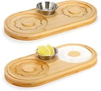 Tebery 2 Pack Bamboo Margarita Salt and Sugar Rimmer Set for Wide Glasses up to 6 Inches, Cocktail Tool Bartender Accessories with Stainless Steel Spice Container for Spice & Lime Seasoning