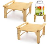 Tebery 2 Pack Natural Bamboo Drink Beverage Dispenser Stand, Water Jugs Glass Water Pitcher Base Fits 6-8 Inches Diameter for Home, Parties, and Catering Events