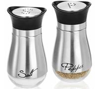 Tebery 4 Pack Green Classic Salt and Pepper Shakers Set, 4 Ounces Stainless Steel & Glass Spice Dispenser, Refillable Design (Silver-2)
