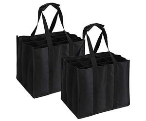 Tebery 2 Set of 12 Bottle Bags, Bottle Bag for 12 x 1.5 Litre Bottles, Carry Bag with Dividers, 34 x 26.5 x 27.5 cm, Black