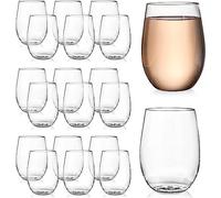 Tebery 20 Pack 16oz Unbreakable Plastic Wine Glasses, 450ml Reusable Heavy Duty Clear Drinking Glasses, Stemless Wine Cups for Champagne, Dessert, Food Samples, Catering, Weddings