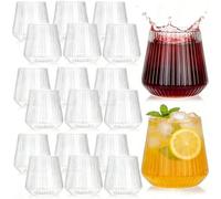 Tebery 20 Pack Plastic Ribbed Wine Glasses, 12oz Origami Style Ridged Drinking Glasses Tumbler, 350ml Reusable Vintage Stemless Cups for Champagne, Catering, Weddings