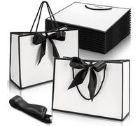 Tebery 30 Pack Gift Bags with Handle, Medium Thank you Paper Bag Bulk with Bow Ribbon, White and Black Wrap Bags for Party Wedding Bridesmaid Birthday Graduation Housewarming, 11 x 3.9 x 7.8 Inch