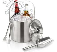 Tebery 3L Ice Bucket, Double Wall Bar Ice Buckets Set Stainless Steel, Insulated Ice Bucket Including Lid and Tongs, Scoop, Keeps Ice Cold & Dry Great for Home Bar, Party, Beer, Champagne and Wine