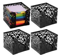 Tebery 4 Pack Black Metal Memo Note Cube Holder Dispenser, Square Sticky Notepad Post Holder for Pen Pencil Home School Office Desk Supplies, 10cm