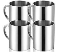 Tebery 4 Pcs 300ml Stainless Steel Coffee Mug, Double Walled Coffee Cup, Metal Insulated Mug, Camping Mugs, Silver