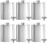 Tebery 6 Pack 8oz Hip Flask with Funnel, Stainless Steel Whiskey Flask, Leakproof, Portable, Silver
