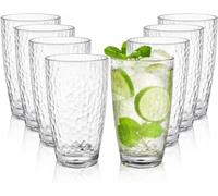 Tebery 8 Pack 600ml Plastic Highball Drinking Glasses, 20 Ounces Plastic Tumbler Cups, Reusable Plastic Cups Water Beverage Tumbler Set for Soda, Juice, Iced Tea, Party | Stackable, BPA-Free