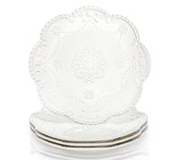 Tebery Set of 4 Ceramic Dinner Plate, 10.5 Inch Large Embossed Lace Salad Serving Plates, Elegant Appetizer Dessert Dishes for Wedding, Party, Restaurant, Kitchen, Microwave Dishwasher Safe, White