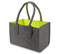 Tebewo Shopper Felt Bag Premium 5 mm, Large Shopping Bag with Handle, Shopping Basket, Foldable Firewood Bag for Storing Wood, Dark Grey/Neon Yellow