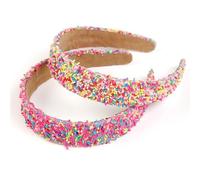 TEBIEKOY 2Pcs Sprinkle Headbands for Women 1.2” Wide Colorful Headbands Non Slip Thick Head Bands Donut Candy Hairbands Cute Hair Accessories