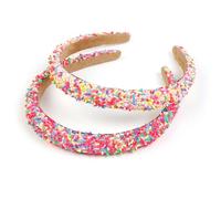 TEBIEKOY 2Pcs Sprinkle Headbands for Women Cute Padded Headbands Thick Rainbow Hairband Colorful Pink Head Bands Donut Candy Hair Bands Hair Accessories