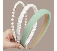 TEBIEKOY 3PCS Headbands for Women Non Slip Trendy Headbands for Women's Hair Cute Pearl Headband Green Padded Hairband Elastic Womens Head Bands Hair Accessories