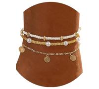 TEBIEKOY Boho Gold Ankle Bracelet Set for Women,Shell Boho Bead Adjustable Anklet, Hawaiian Heart Conch Starfish Foot Jewelry, 8.66IN, Plastic, no gemstone