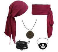 TEBIEKOY Pirate Costume Accessories Set-Head Scarf,Sash,Belt,Eye Patch,Leather Bracelets for Men Women Pirate Costume Halloween Cosplay Renaissance Outfit